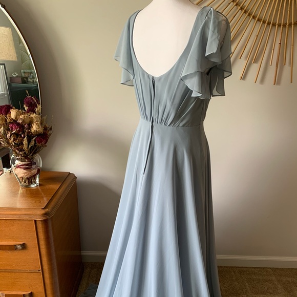 Dusty Blue Long Flutter Sleeve Dress - Picture 7 of 12